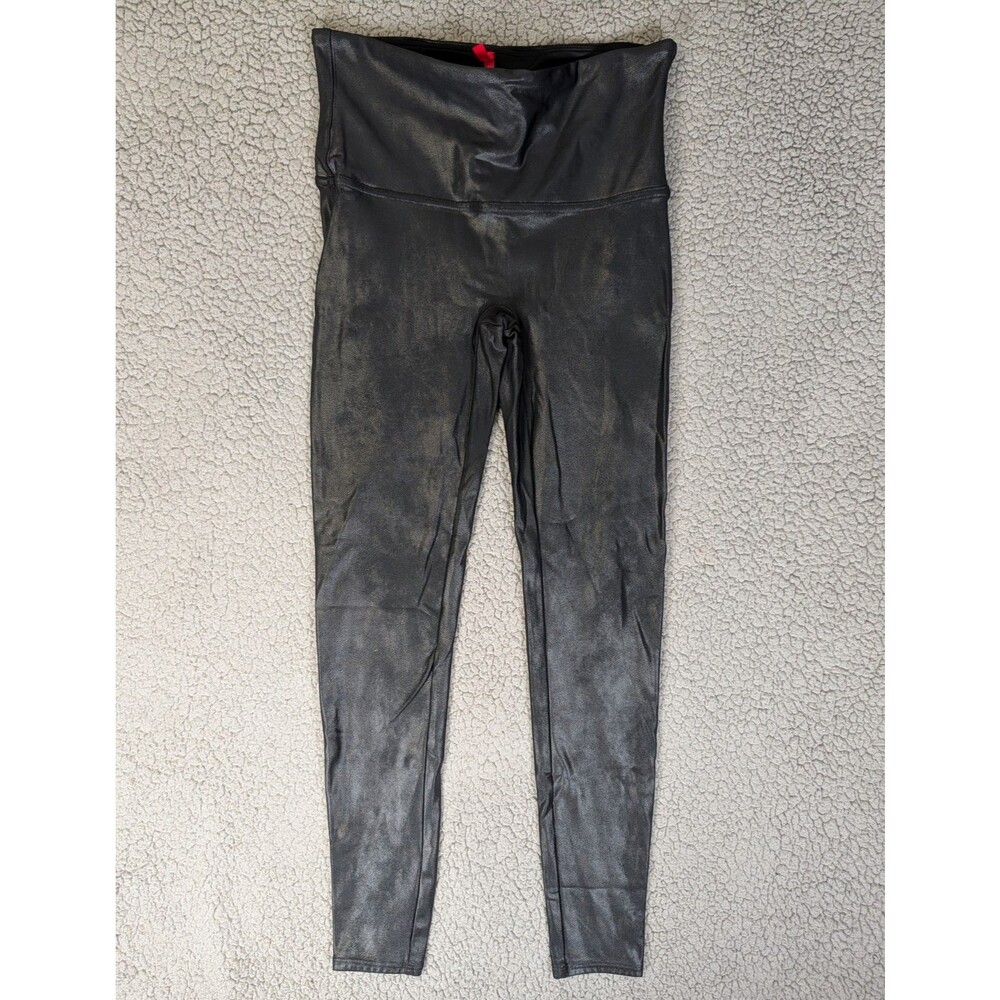 Spanx Women's Pants Faux Leather XL Leggings Black Shiny Shapewear Slimming 2437